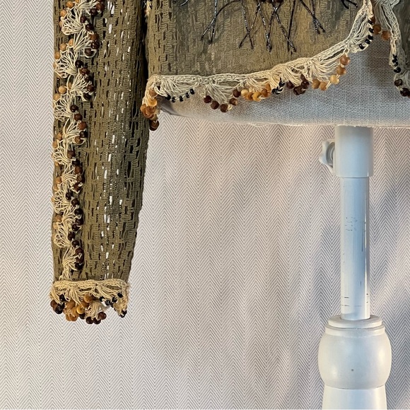 Jessica London Boho Beaded Cardigan Tan & Brown Long Sleeves Cotton Tie Front XL - Picture 5 of 9